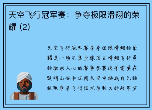 天空飞行冠军赛：争夺极限滑翔的荣耀 (2)